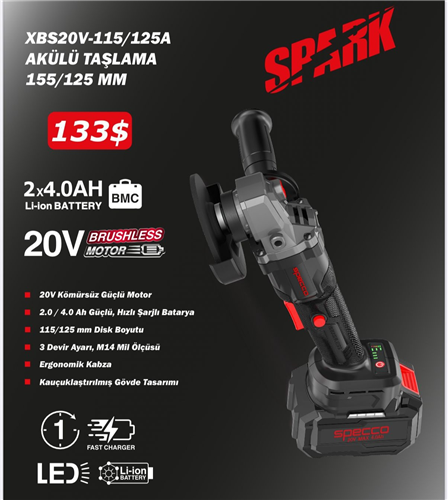 SPECCO SPARK AKÜLÜ TAŞLAMA 115/125 MM 20 V